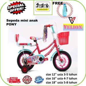 Sepeda Mini anak 16" VELION - SALVO UNICORN - Kuda PONY BAN POMPA (Anak perempuan usia 4-6 tahun) bonus BOTOL