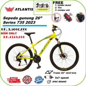 SEPEDA GUNUNG 26" inch ATLANTIS operan 3x7 speed -  rem cakram Bonus kaki botol