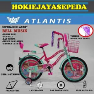 SEPEDA Anak MINI ATLANTIS BELL 16" Fitur Tameng musik dan lampu (UNTUK ANAK PEREMPUAN UMUR 4-7 TAHUN) Bonus botol air