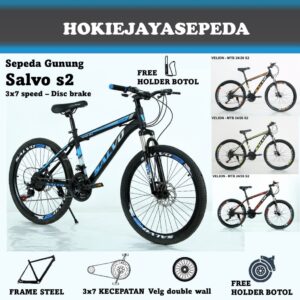 SEPEDA GUNUNG MTB 24" VELION - SALVO  MTB operan 3 x 7 SPEED - Rem DISC - BB bearings HARGA PROMO Bonus Kaki botol
