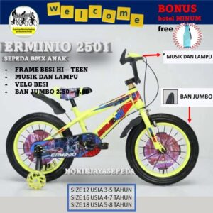 Sepeda Anak BMX 16" ERMINIO 2509 MUSIC DAN LAMPU BAN POMPA BONUS botol air Anak usia 4-6 tahun