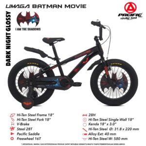 Sepeda BMX 18" Pacific  BATMAN ban jumbo 3.0 (6 tahun sampai 9 tahun) free helm
