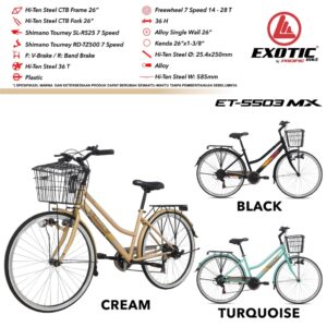 Sepeda Citybike 26" EXOTIC 5503 MX mini dengan operan shimano 7speed kranjang dan bagasi BONUS JOK BUSA + JALU