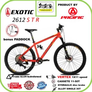 Sepeda Gunung 27,5 EXOTIC 2612 STR 1 X 11 Speed rem Hydrolik cassete 50T freehub FREE Paddock