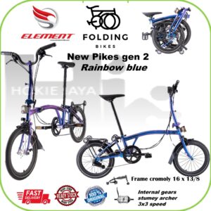 Element Sepeda Lipat Folding Bike NEW Pikes Gen 2   2023 size 16x13/8 RAINBOW BLUE