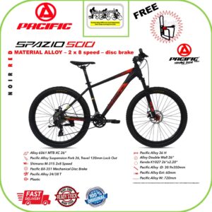 Sepeda Gunung Pacific 27,5 SPAZIO 500 Material alloy -  SHIMANO 2 x 8 speed -  Disc brake Free kaki botol
