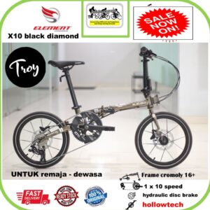 Element Troy Sepeda Lipat 16"  UV 10 Speed black Diamond /  GOLD 2022 Hub Jangkrik