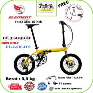 Sepeda Lipat 16" ELEMENT X LITE alloy - 11 speed - Rem hydraulic -  berat cuma 9,9kg  Bonus Paddock