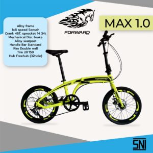 Sepeda Lipat alloy 20" FORWARD MAX 1.0 frame alloy/8 speed/rem disc brake BONUS Kunci pengaman
